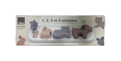 Puzzle Progressivo 1, 2, 3 e 4 Animali in Legno