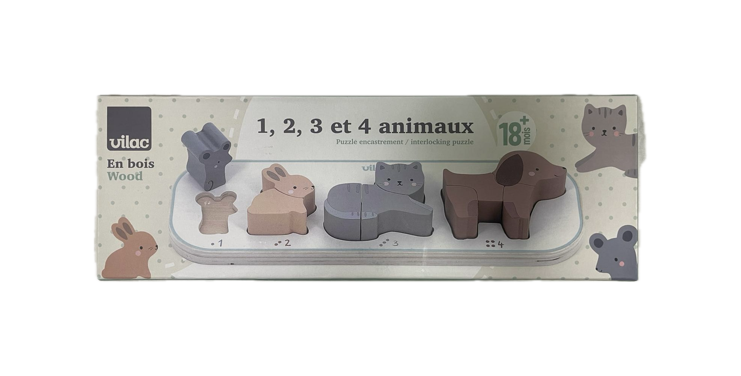 Puzzle Progressivo Vilac - 1, 2, 3 et 4 Animali in Legno