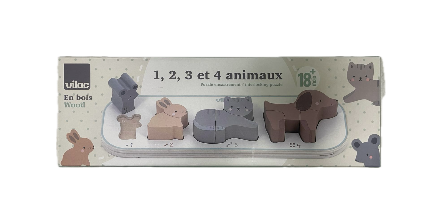 Puzzle Progressivo Vilac - 1, 2, 3 et 4 Animali in Legno